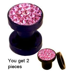 UV size 6g/4MM Flesh Tunnel with Pink Sapphire Crystals   you get ONE 