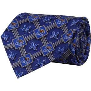  Memphis Tigers Royal Blue Diamond Print Silk Tie: Sports 