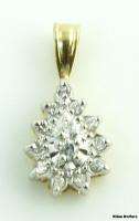 Small DIAMOND CLUSTER PENDANT   14k Yellow White Gold .25ctw Tear Drop 