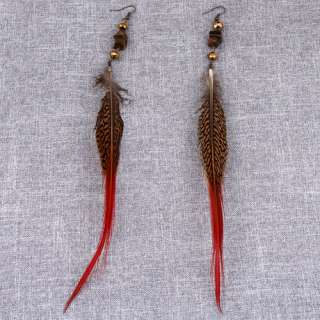   feather dangle earring lot 6 pair blue green red fit costume ball 5W28