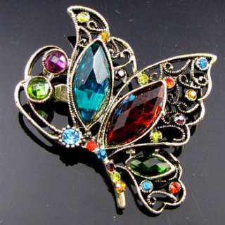 ADDL Item  antiqued rhinestone butterfly brooch pin 
