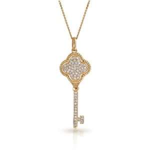    Bling Jewelry 14K Gold Vermeil Pave Clover Key Pendant 18 Jewelry