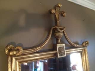Large Vintage Gold Gilded Swag and Urn Carved Wood Decorator Mirror 