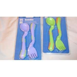 Babelito Ergonomic Fork and Spoon Set, 2 Sets: 1 Purple & Green Set, 1 