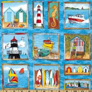  44 Wide Sea Labels Blue Fabric By The Yard Arts, Crafts 