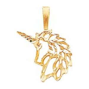  14K Yellow Gold Unicorn Charm Diamond Cut Jewelry