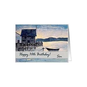    30th Birthday for Son, Blue Boat Painting Card Toys & Games