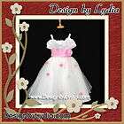 224Z USA Flower Girl Model White w Pink Rose Wedding Pageant Dress 4 
