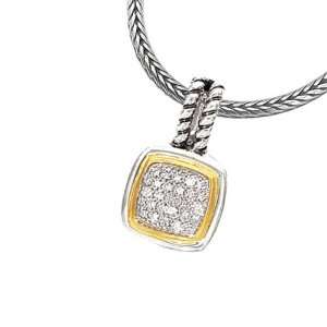   Collection Sterling Silver & 14K Square Pendant Enhancer with Diamonds