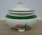   China Sugar Bowl With Lid Nautilus Green Rim Pink Rose Pattern