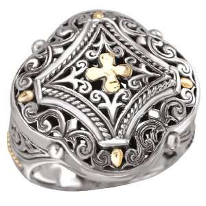 925 Silver Filigree Cross Design Ring with 18k Gold Accents  Size 7