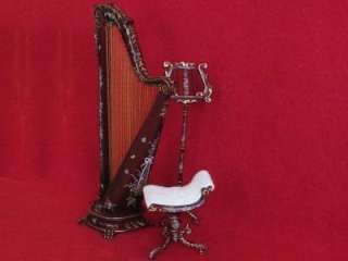   Miniature handpainted Madeline Rose Harp and Chair NEW 112