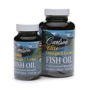 Carlson Elite Omega 3 Gems Fish Oil, 1250mg, Value Pack 120 ea 
