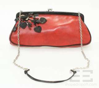 Prada Red Leather & Black Flower Applique Chain Strap Frame Bag  