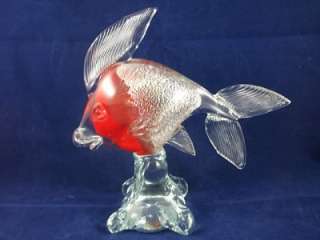 Tropical Goldfish RED & Clear Glass Fish Figurine Large 9 x 9 on 
