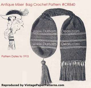VTG Miser /Purse Bag Crochet Pattern *Dates1915 #CR840  