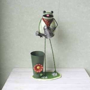 Gartenfigur Frosch m. Gießkanne Metall Figur mit Pflanzgefäß 74cm 