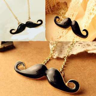 Funny Retro Black Glazed Moustache Design Pendant Necklace Chain Free 