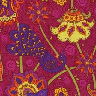BRIGHT JACOBEAN FLORAL PEACOCKS~ Cotton Quilt Fabric  