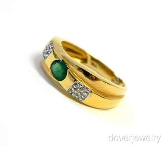 Estate Diamond 18K Gold Emerald Band Ring NR  