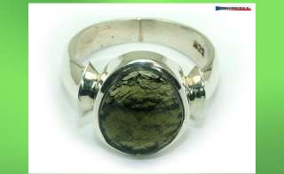 MOLDAVITE FACETED RING SILVER.925   US 8 1/2   30.9ct  