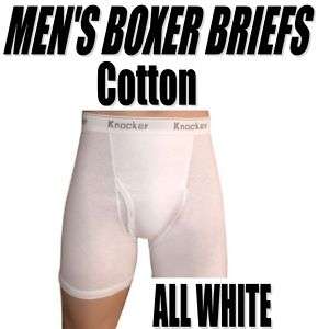 Mens ALL WHITE Boxer Briefs COTTON Underwear XL 42 44  