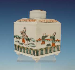 Unusual Chinese Porcelain Fam Verte Square Tea Caddy 19th C.  