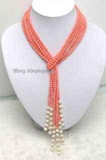 Beautiful Supper 47 inch (120CM) 3 Strands 4 4.5mm Pink Coral And 