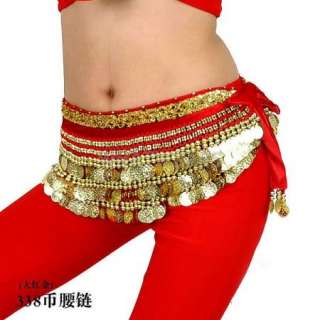 Belly Dance 338 Gold Coins Fringe Costume Belt Skirt  
