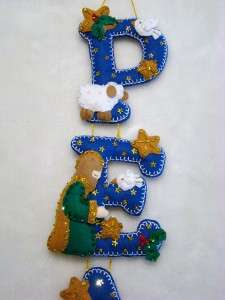   BUCILLA FELT PEACE JEWELED CHRISTMAS WALL HANGING~ 30L~COMPLETED