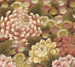 Nara Gardens Flowers Topaz Gold Met. Quilt Fabric 1 Yd  