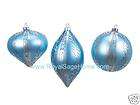 LARGE Blue Silver Blown Glass Christmas Ornament Set/3