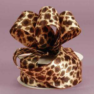 25 yds 7/8 Brown Tan Leopard Animal Print Satin Ribbon Favor Box 