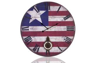 Riesige XL 60cm Holz Wanduhr UNITED STATES Pendel Uhr Uhren USA Flagge 