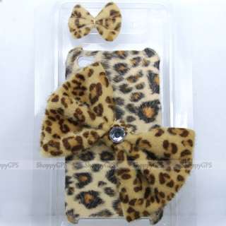 Leopard Flocked Bowtie Case Cover For Apple iPhone 4S 4G 4 With Anti 