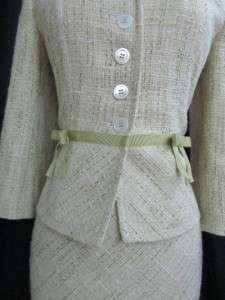Ann Taylor Light Sage Green Chunky Tweed A Line Dress Fitted Jacket 