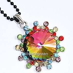 Rainbow Sunburst Crystal Glass Pendant & Necklace 18kgp 