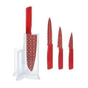   Red Polka Dot Patterned Knife Set with Display Stand 