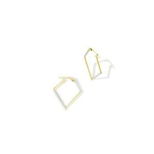    10k Yellow White Gold Diamond Shape Hoop Post Earrings Jewelry