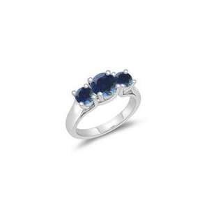   59 Cts Blue Sapphire Three Stone Ring in 14K White Gold 3.5 Jewelry