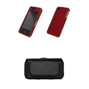   Shell + Premium Leather Case Side Pouch for Apple Iphone 4 Cell