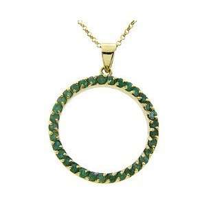  Sterling Silver, Gold Plated Genuine Emerald Circle 