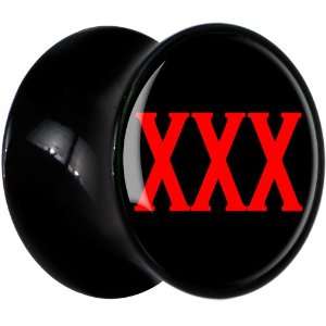    2 Gauge Black Acrylic Black Red Triple X Saddle Plug Jewelry