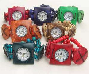 12 Assorted Square Coconut Bracelet Watches   4 & 3.5cm  