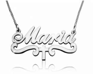 Silver Cross Jesus Personalized Name Necklace sterling  