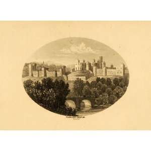  1852 Steel Engraving Alnwick Castle River Aln England 