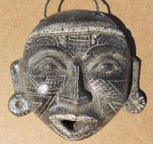 AZTEC mayan clay warrior mask face Southwest Mexican folk art  