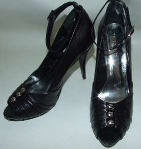 BCBGirls Exus Heels Black Open Toe Ankle Strap Shoes 9M  