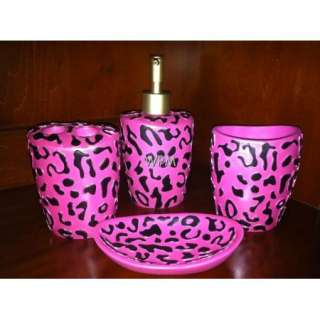 Bath Accessory Set 4 Pc Pink Black leopard Bathroom accessories Vanity 