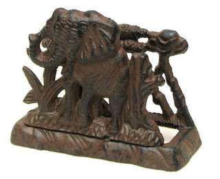 Elephant Letter or Napkin Holder Cast Iron Brown Distressed Safari 